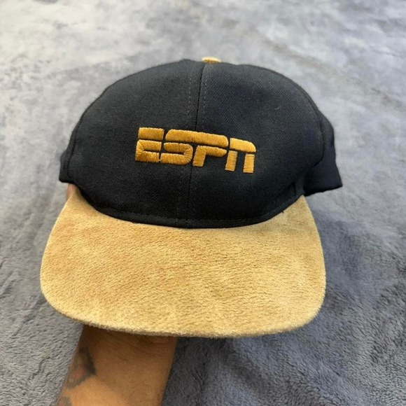 Other - ESPN Hat One Size Black Tan Suede Brim Embroidered Snapback Vintage 90s NWT